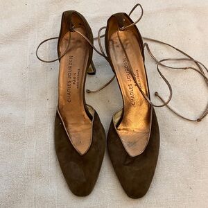 Charles Jourdan Brown Suede Lace-Up Heels